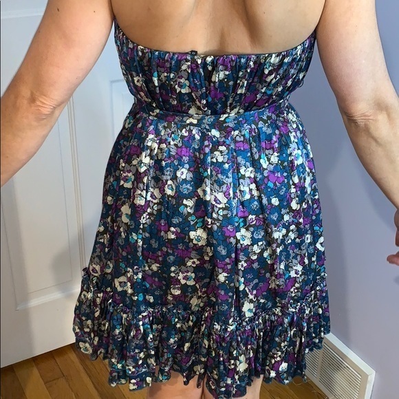 BEBE floral satin dress blue and‎ purple - Picture 2 of 3